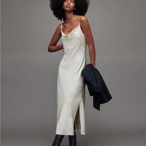 AllSaints Hadley Midi Dress in Arctic White